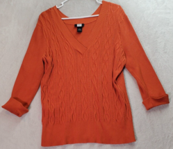 Studio 1940 Sweater Women XL Orange Rayon Tight Knit Long Sleeve V Neck Pullover - £15.46 GBP