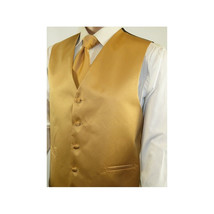Men's Q Brand Formal Tuxedo Vest Tie and Hankie Satin #10 plain Gold image 6