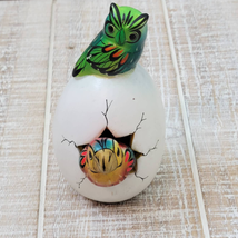Cracked Egg Clay Pottery Bird Green Owl Yellow Parrot Hand Painted Signe... - £11.83 GBP