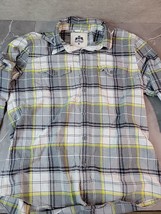 Express Button Down Flannel Shirt Men&#39;s Size XL White Gray Plaid Long Sl... - £10.97 GBP