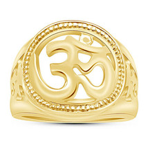 14K Gelb Vergoldet Symbol Von Hindu Religiös Om Herren Band Ring Silber - £97.97 GBP