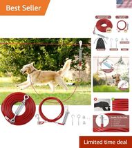 200FT Dog Runner for Yard with 15FT Tie Out Cable - Heavy Duty Trolley S... - $90.50