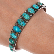 6 7/8&quot; c1920&#39;s Navajo ingot silver turquoise row cuff bracelet - $987.53