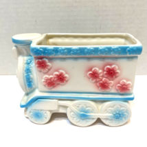 Vintage Inarco Japan Baby Train Planter 3D Ceramic Painted Blue and Pink 5x3.5&quot; - £10.67 GBP