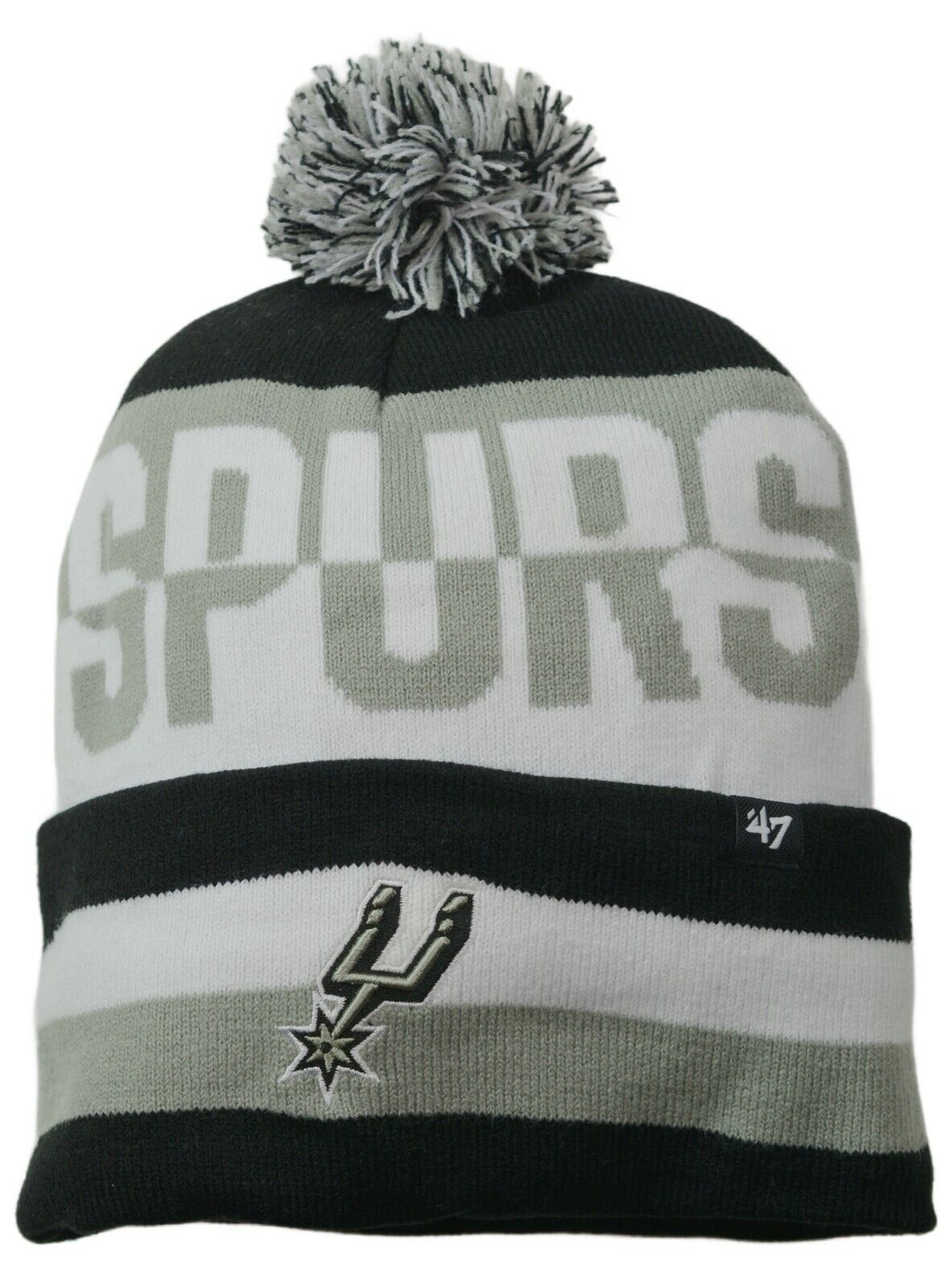'47 San Antonio Spurs NBA Split Text Knit Cuffed Beanie, Winter Hat with Pom