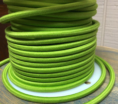 Lime Green Cloth Covered Round Electrical Wire, 3 wire, cotton Fabric, V... - £1.17 GBP