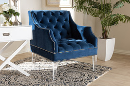 Midori Navy Velvet Fabric Upholstered Lounge Chair w/Acrylic Legs - $12,124.59 MXN