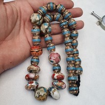 Hand painted Vintage ceramic and Glass beads Beautiful Beaded Necklace - £53.80 GBP