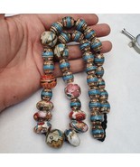 Hand painted Vintage ceramic and Glass beads Beautiful Beaded Necklace - £52.65 GBP