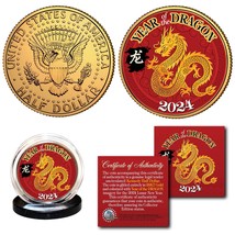 2024 Lunar New Year Of The Dragon 24K Gold Plated Jfk Kennedy Half Dollar Coin - £9.40 GBP