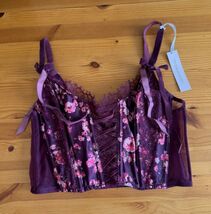 Victorias Secret Dream Angels Lace-Up Corset Top Bra Floral Maroon Mediu... - $22.54