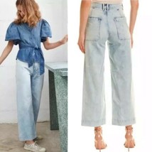 Rebecca Taylor La Vie Nuage Jeans Sz 24 Cream Cotton Wide Leg High Rise - £73.66 GBP