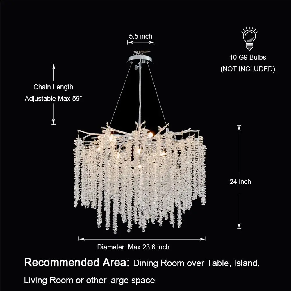 Chrome Crystal Tree nch Chandelier Pendant Lamp for Living Dining Room Hanging L - £131.78 GBP