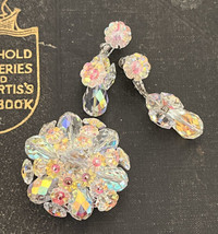Vendome AB Clear Glass Bead Cluster Floral Brooch Clip Dangle Earring Set - £125.12 GBP