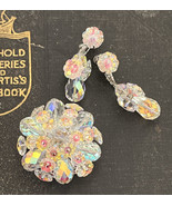 Vendome AB Clear Glass Bead Cluster Floral Brooch Clip Dangle Earring Set - £125.78 GBP