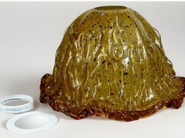 Vintage MURANO Style Blown Art Glass Pendant Light Shade Amber Ruffle Dr... - $56.29 CAD