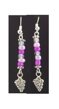 Earrings Small Grape Cluster Wine Charm Sterling Wire Pink &amp; Clear Beads 2&quot; - £5.35 GBP