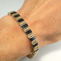 9.65Ct Simulated Blue Sapphire Tennis Bracelet  Gold Plated 925 Silver - £167.08 GBP