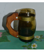 VINTAGE AMBER GLASS  BEER MUG WITH WOODEN HANDLE - $27.01 CAD