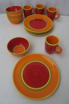Dansk Caribe Aruba Orange 12 pc set Dinner Plate  Bowl Mug Handpainted  Serv 4 - £120.55 GBP