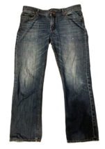 Seven7 Jeans Mens 38x32 Blue Denim Straight Leg Dark Wash Distressed Sev... - $38.49