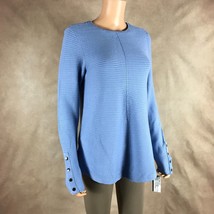 ALFANI Blue Long Sleeve Ribbed Swing Pullover Sweater w/Faux Buttons NWD P/L - £10.35 GBP
