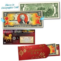 2026 CNY Chinese Lunar New Year US $2 BILL GOLD HOLOGRAM YEAR OF THE HOR... - $15.95