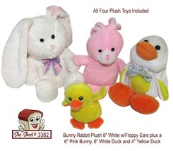 Hallmark White &amp; Pink Bunny Rabbit Plush + White and Yellow Ducks Plush - used - £11.17 GBP