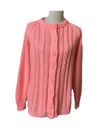 Vintage Adele Import Pink Sweater Cardigan Sz L Hand Loomed Full Fashion - $35.50 CAD