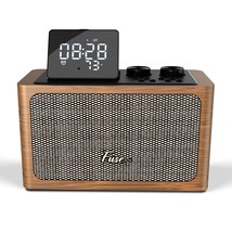 Fuse Zide Brown Real Wood Vintage Retro Bluetooth Radio Alarm Clock - £60.79 GBP
