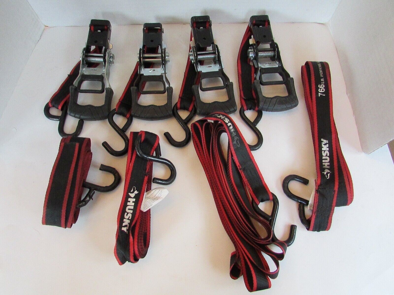 5 Asst Husky 1&quot; Strap &amp; Ratchet Tie Down Sets Black Red - $15.79