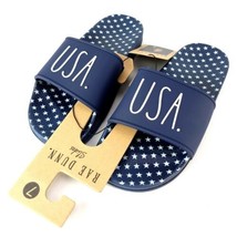 Rae Dunn Womens Sandals Slides USA Navy Blue White Stars Size 7 New - £15.57 GBP
