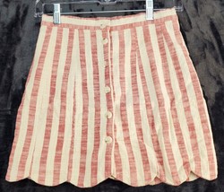 FOREVER21 A Line Skirt Womens Size XS Red White Striped 100% Cotton Button Front - £7.85 GBP