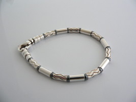 Tiffany &amp; Co Silver Hematite Carved Bead Bracelet Bangle Rare Gift Cool Love - £258.10 GBP