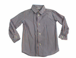 Boys Toddler Plaid Long Sleeve Button Shirt Size 18-24 Months Blue Orange - £9.48 GBP