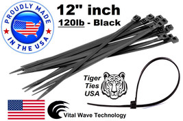 20X Black 12&quot; inch Wire Cable Zip Ties Nylon Tie Wraps 120lb USA Made Ti... - £8.96 GBP