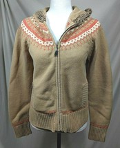Fair Isle Wool Blend Hooded Sweater Hoodie GAP Large Faux Fur Zip Front ... - £22.44 GBP