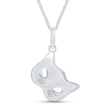 Party Cat Mask Charm Pendant Necklace 14K White Gold Plated 18&quot; Chain - $49.54