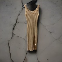 Jean Crumm Strappy Bodycon Midi Tank Dress Size Medium Tan Knit Swim Coverup - £9.76 GBP