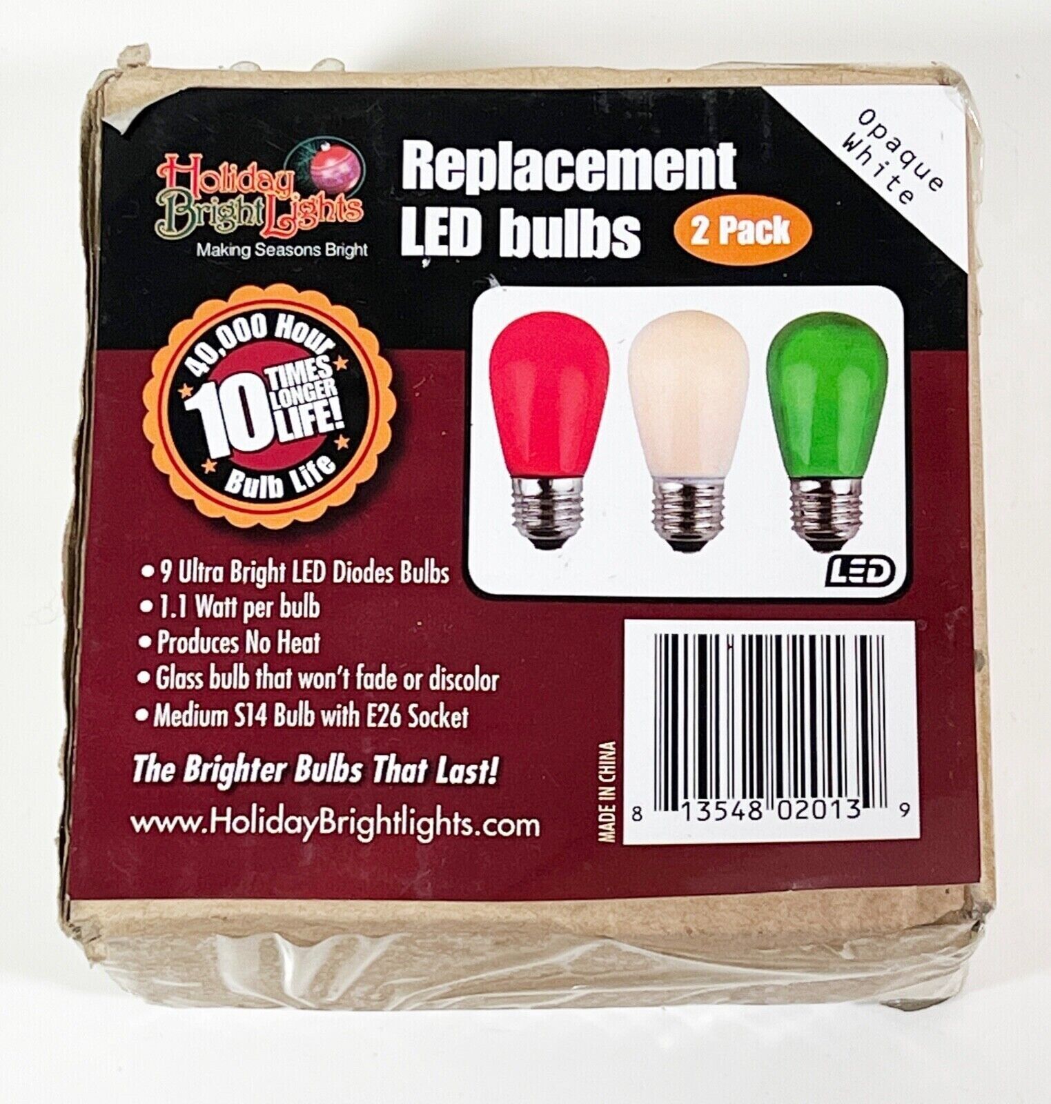Holiday Bright Lights S14-2PKLED-OPWH LED S14 Light Bulbs, Opaque White - $7.13