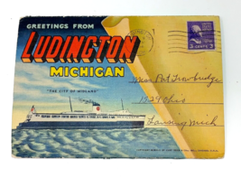 Linen Postcard Folder Greetings Ludington MI Containing 18 Curteich Line... - $24.90