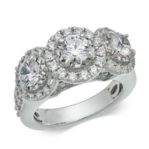 14k Plaqué or Blanc 3-Stone 3.00 Carats Simulé Bague de Fiançailles Halo Diamant - £86.74 GBP