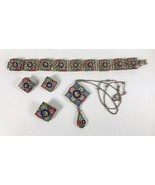 Vintage ITALY Micromosaic Tile Bracelet Drop Pendant Earrings Pin Micro ... - £154.30 GBP