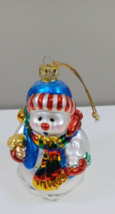 Six Inch Hand Blown Glass Snowman with blue hat Christmas Ornament From BK 1999 - £7.77 GBP