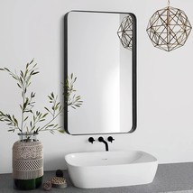 Black Bathroom Mirror, 22X30 Inch Stainless Steel Frame Vanity Mirror, Rounded C - £95.11 GBP