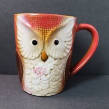 Embossed Owl 16 oz. Stoneware Coffee Mug Cup Red Brown Beige - £10.04 GBP
