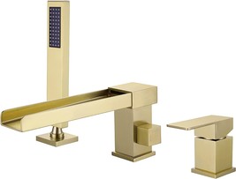 Taplong Waterfall 3-Hole Deck Mount Single-Handle Faucet In Brushed Gold, - £183.15 GBP