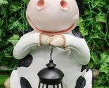 Country Farm Whimsical Holstein Cow Statue Holding Solar LED Lantern Lig... - $81.99