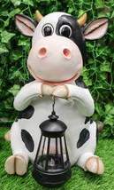 Country Farm Whimsical Holstein Cow Statue Holding Solar LED Lantern Light 14&quot;H - £65.52 GBP
