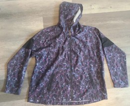 Champion Windbreaker Hooded Jacket Women&#39;s Size XXL Purple Black Bubbles Flower  - £7.75 GBP